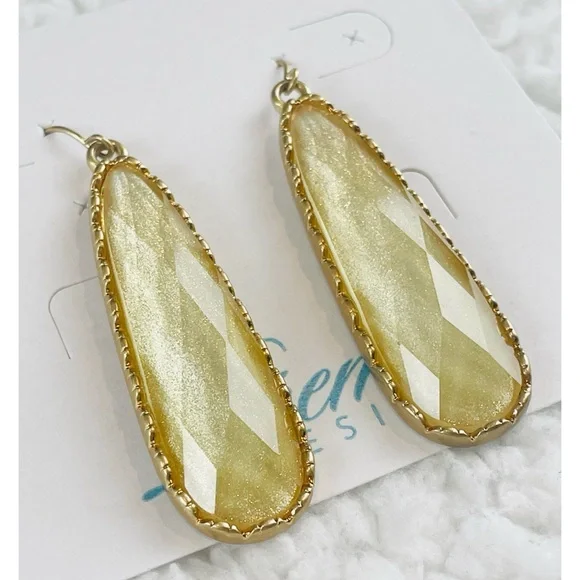 (NWT) PREMIER DESIGNS • Gold/Yellow Shimmery Long Teardrop Earrings - Picture 11 of 12